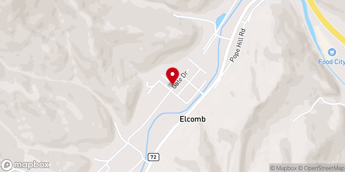 Map showing location of Elcomb Baptist Church