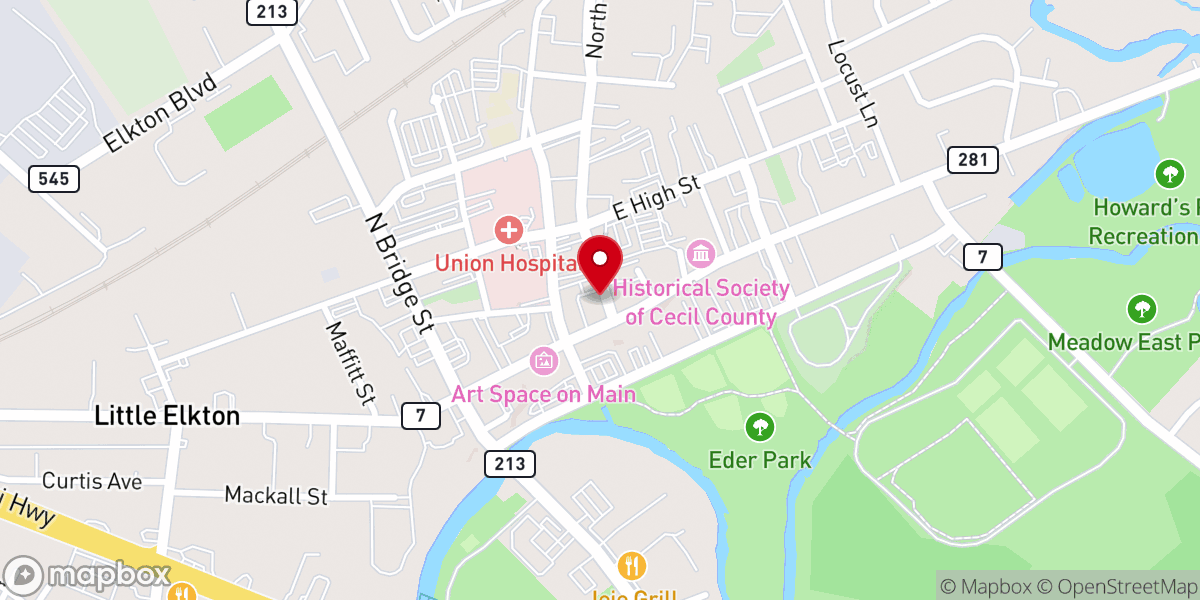 Map showing location of Elkton Music Hall