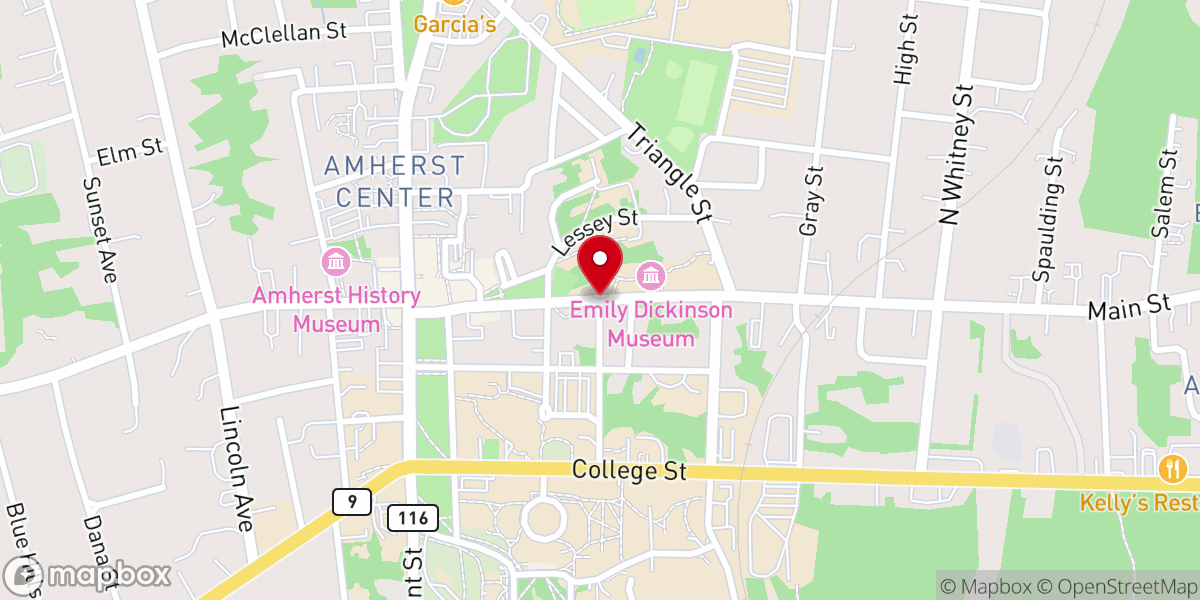 Map showing location of Emily Dickinson Museum