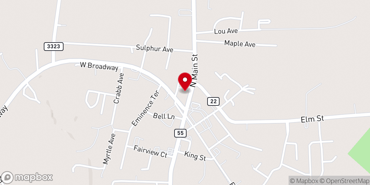 Map showing location of Eminence Baptist Church