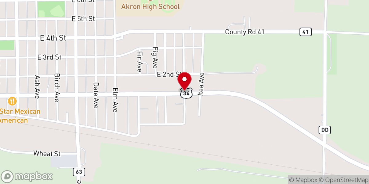 Map showing location of Akron Foursquare Church