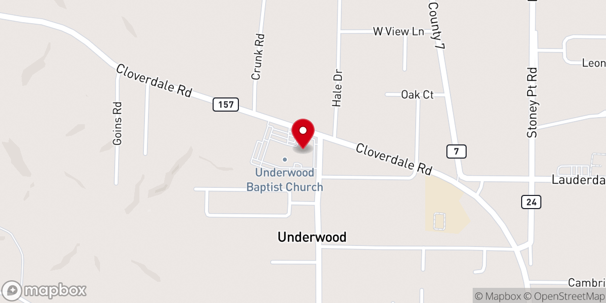 Map showing location of Underwood Baptist Church