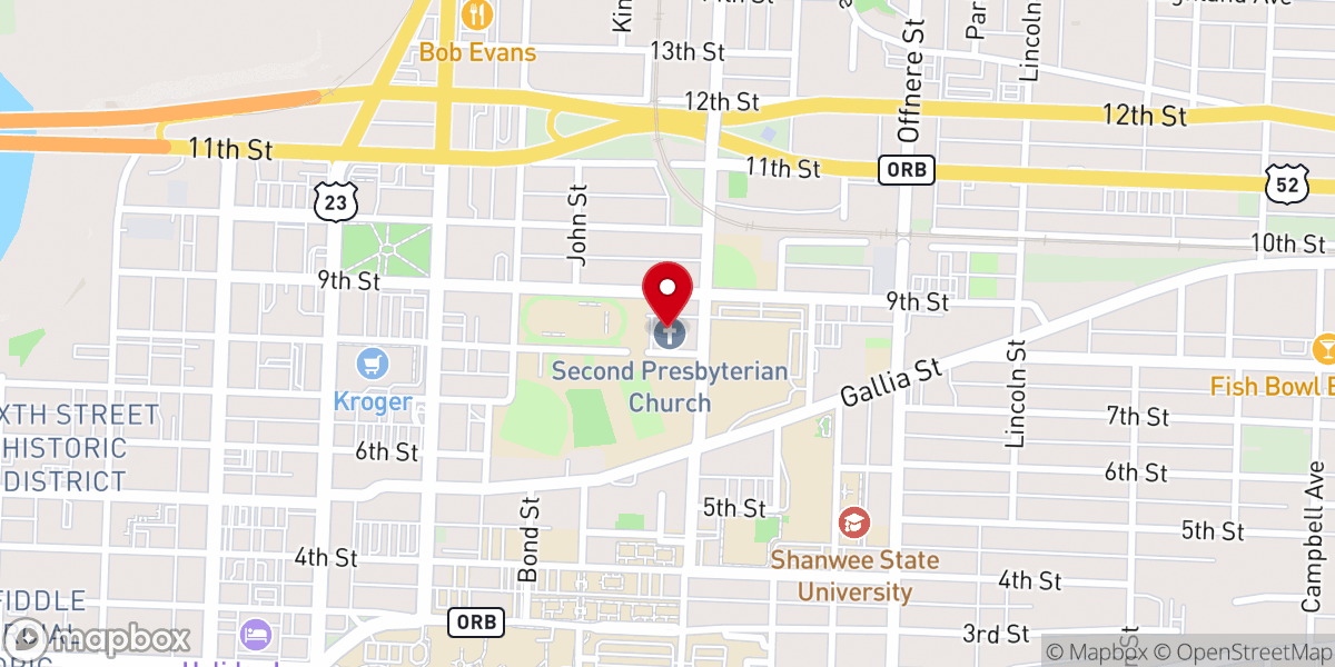Map showing location of Second Presbyterian Church