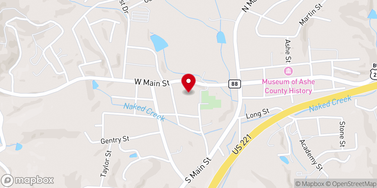 Map showing location of Ashe Food Pantry