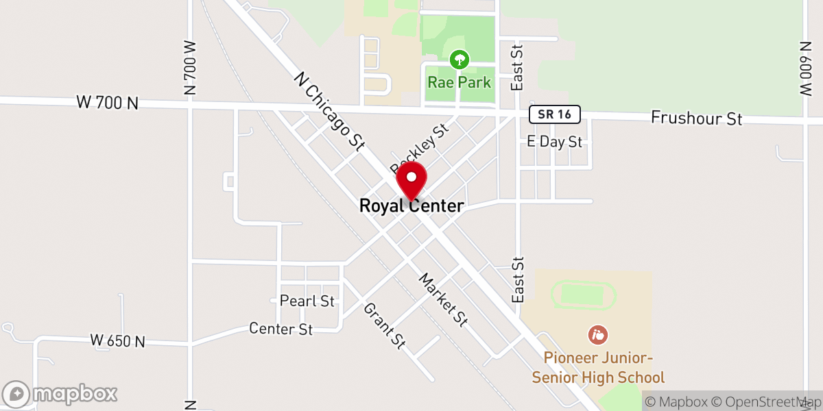 Map showing location of Royal Center
