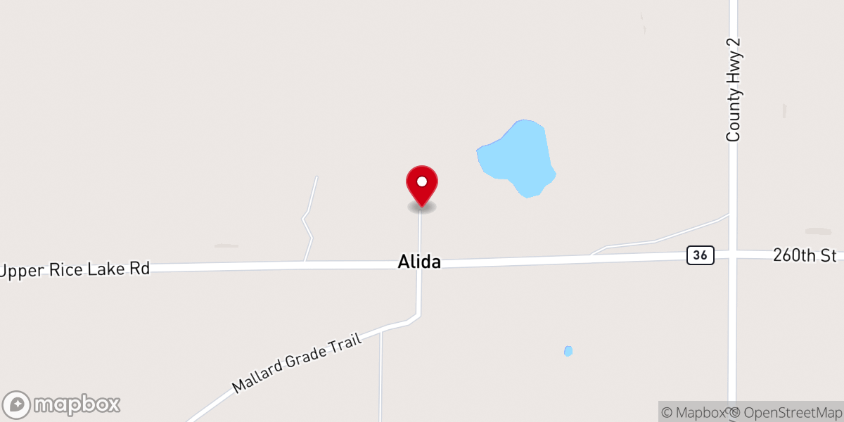 Map showing location of Alida Lutheran Church