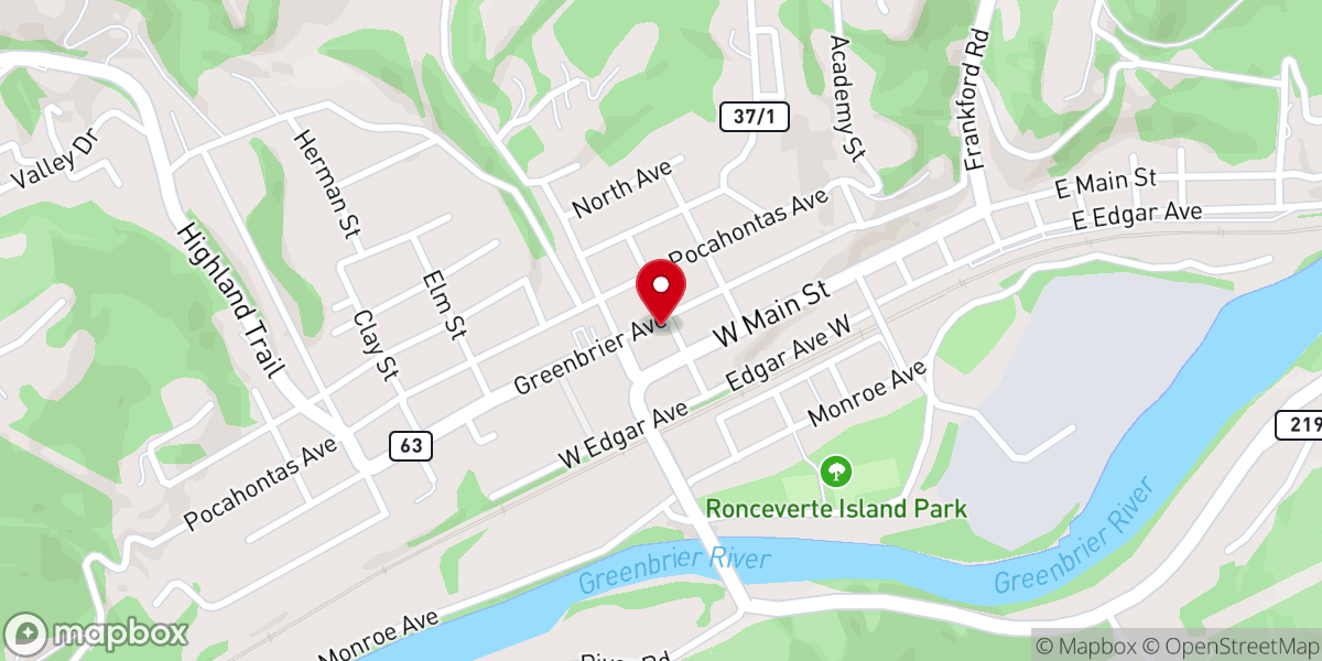 Map showing location of Ronceverte Presbyterian Church