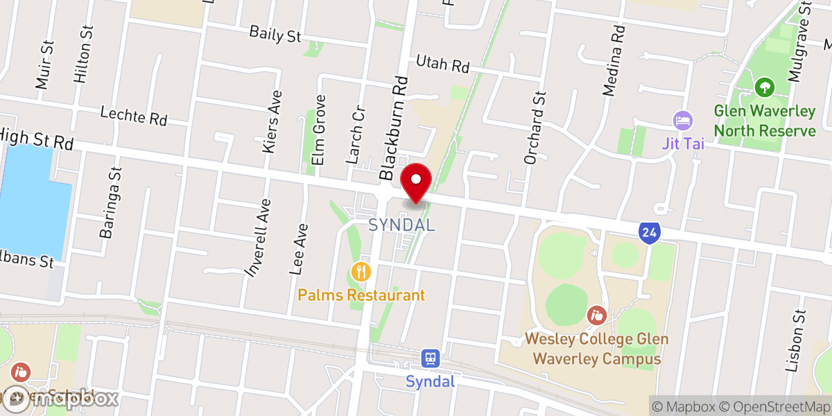 Map showing location of Syndal Baptist Church