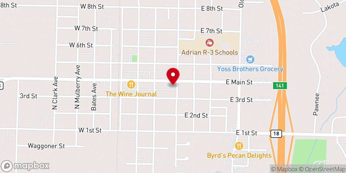 Map showing location of Adrian First Baptist Church
