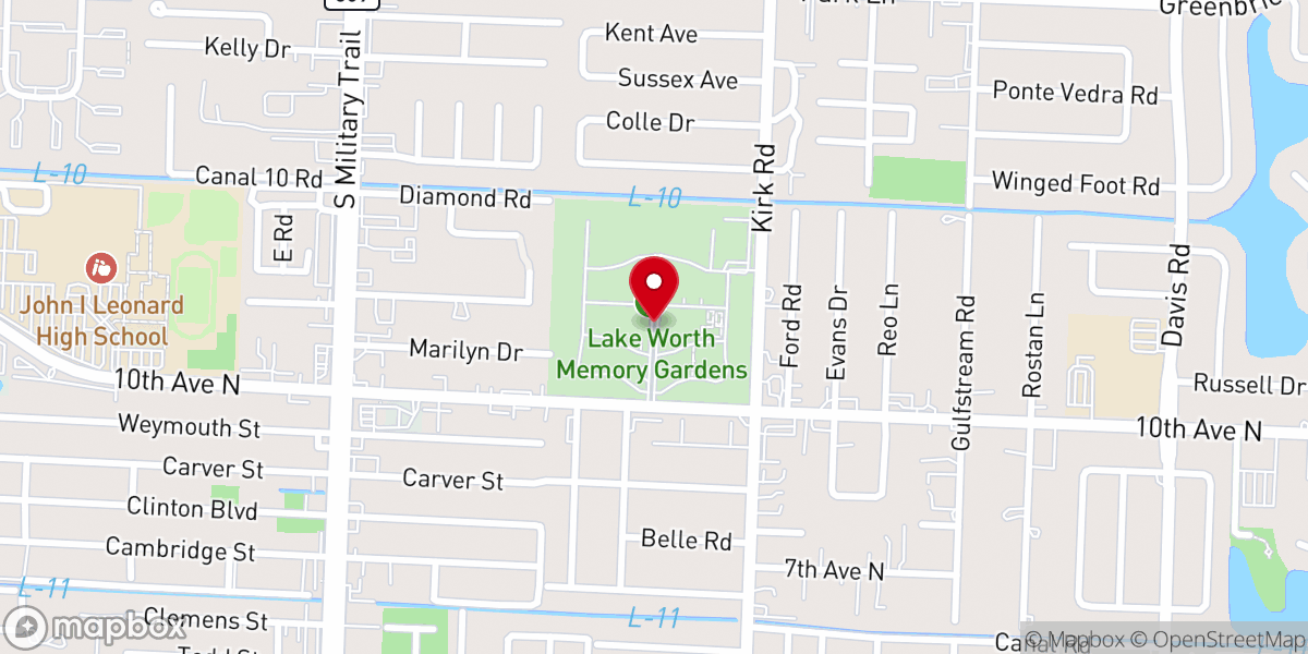 Map showing location of Lake Worth Memory Gardens