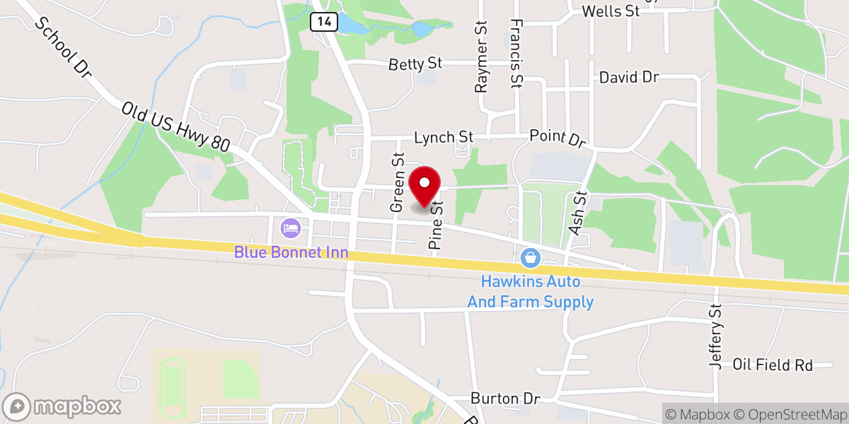 Map showing location of Hawkins First United Methodist Church