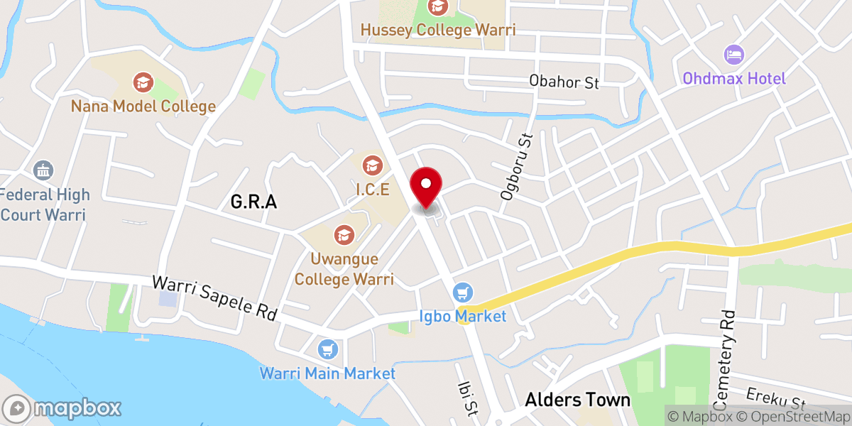 Map showing location of St. Andrew's Cathedral, Warri