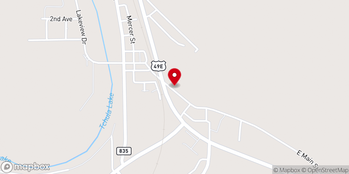 Map showing location of Tchula Presbyterian Church