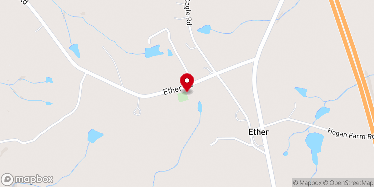 Map showing location of Ether United Methodist Church