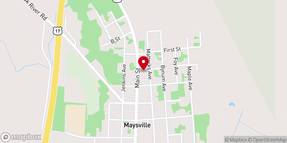 Map showing location of First Baptist Church of Maysville