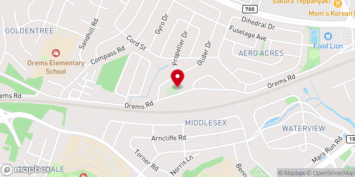 Map showing location of Orems United Methodist Church