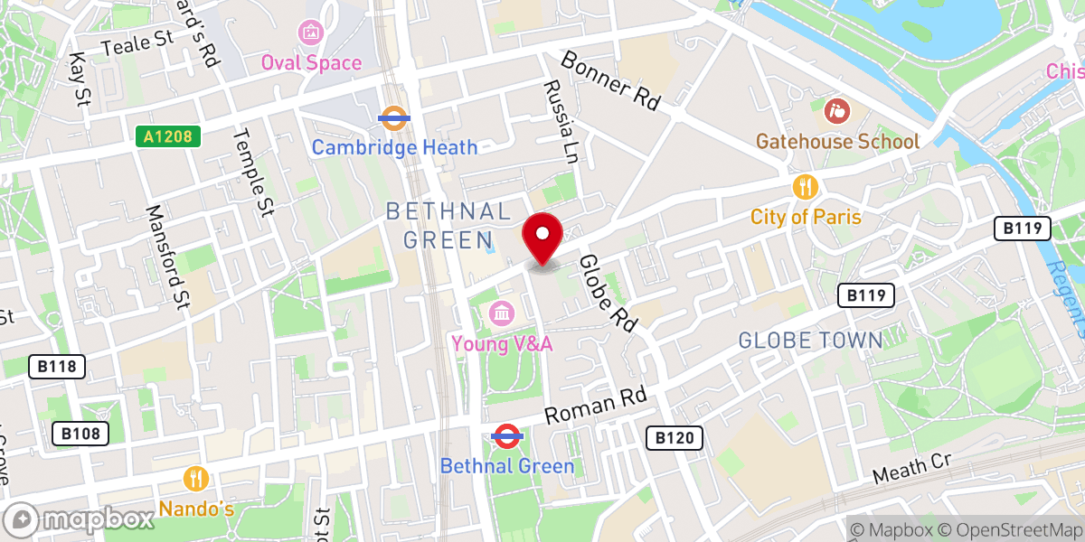 Map showing location of Church of Our Lady of the Assumption, Bethnal Green