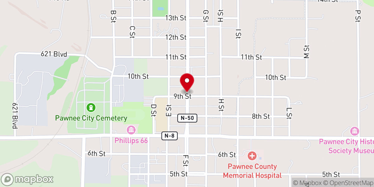 Map showing location of Pawnee City Chamber of Commerce