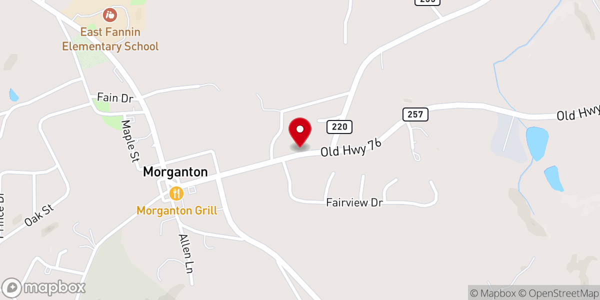 Map showing location of Morganton Baptist Church