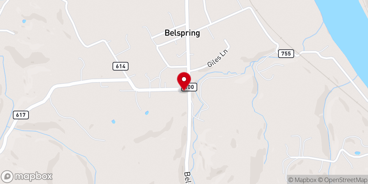 Map showing location of Belspring Presbyterian Church