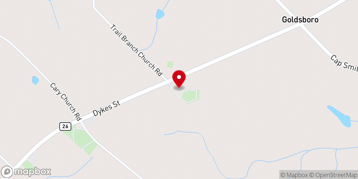 Map showing location of Trail Branch Church