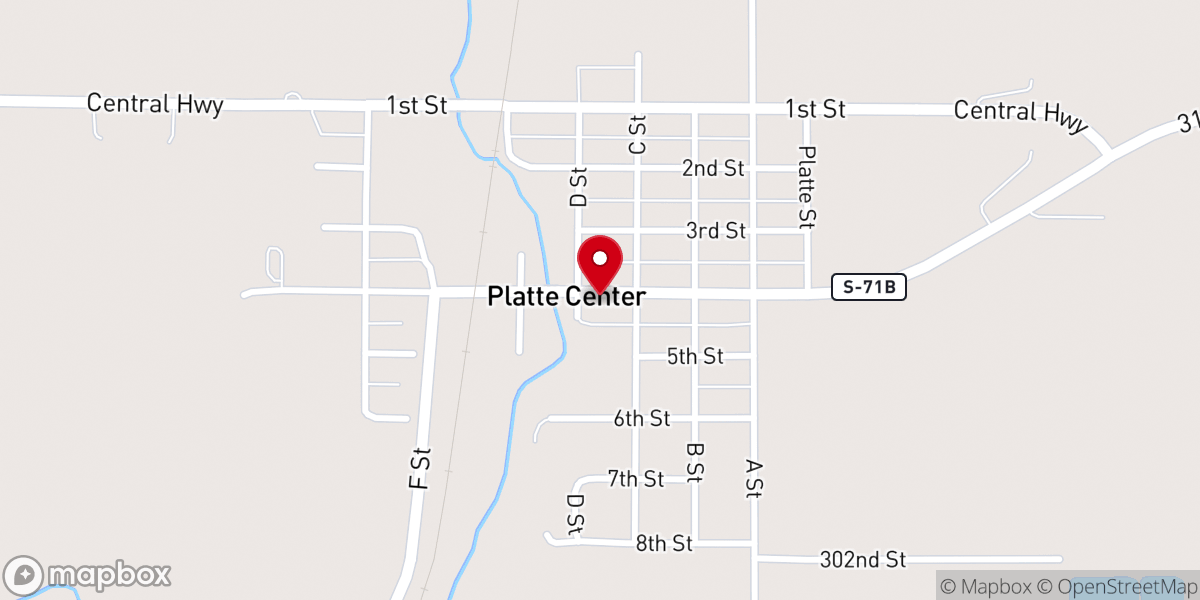 Map showing location of Platte Center Auditorium