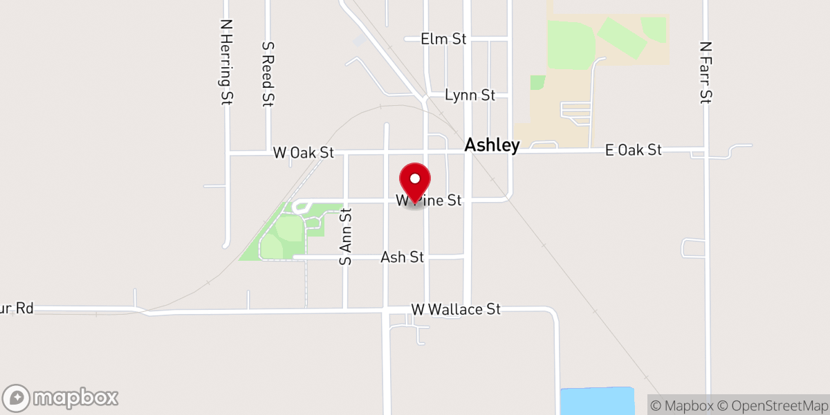 Map showing location of Ashley Wesleyan Church