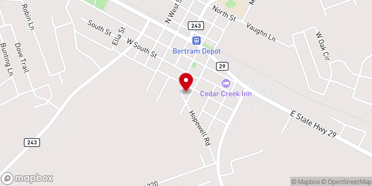 Map showing location of Bertram First Baptist Church
