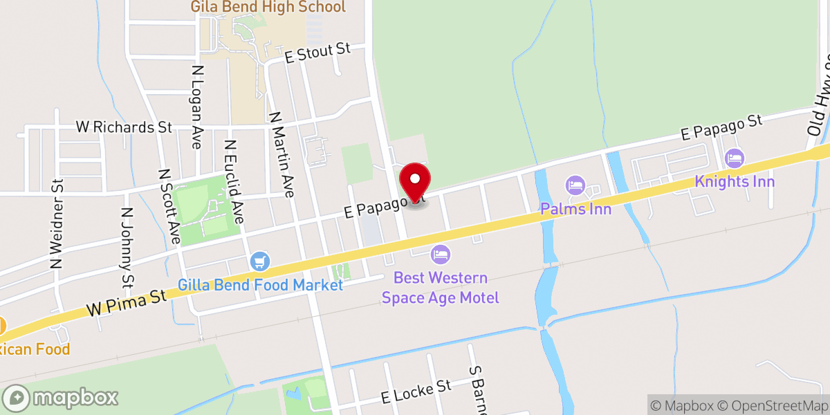Map showing location of Gila Bend Apostolic church