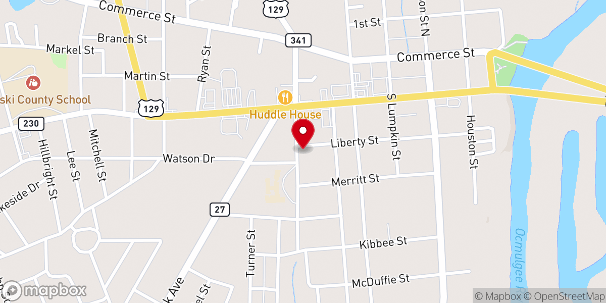 Map showing location of House of Grace Church (Hawkinsville Campus)