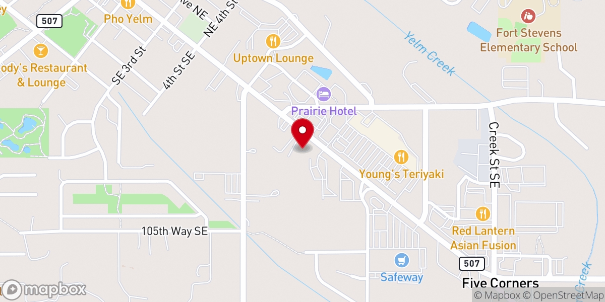 Map showing location of Living Water Yelm Foursquare Church