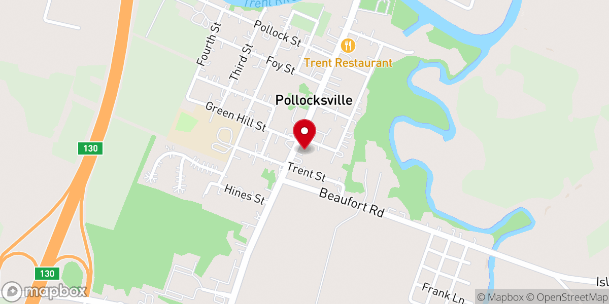 Map showing location of Pollocksville United Methodist Church
