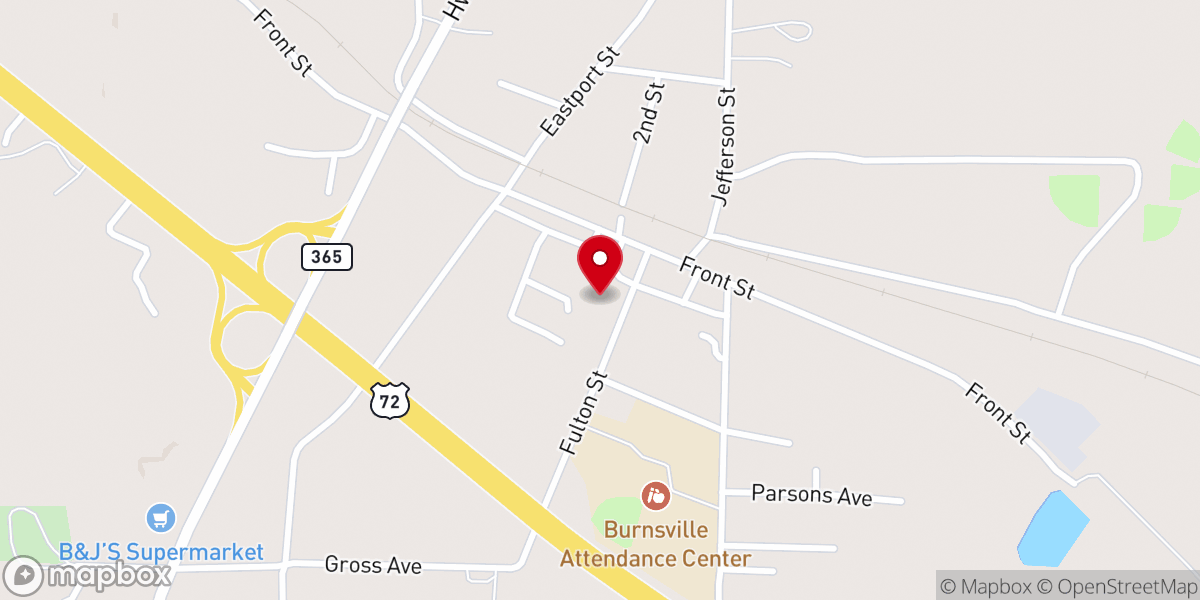 Map showing location of Burnsville Tabernacle Church