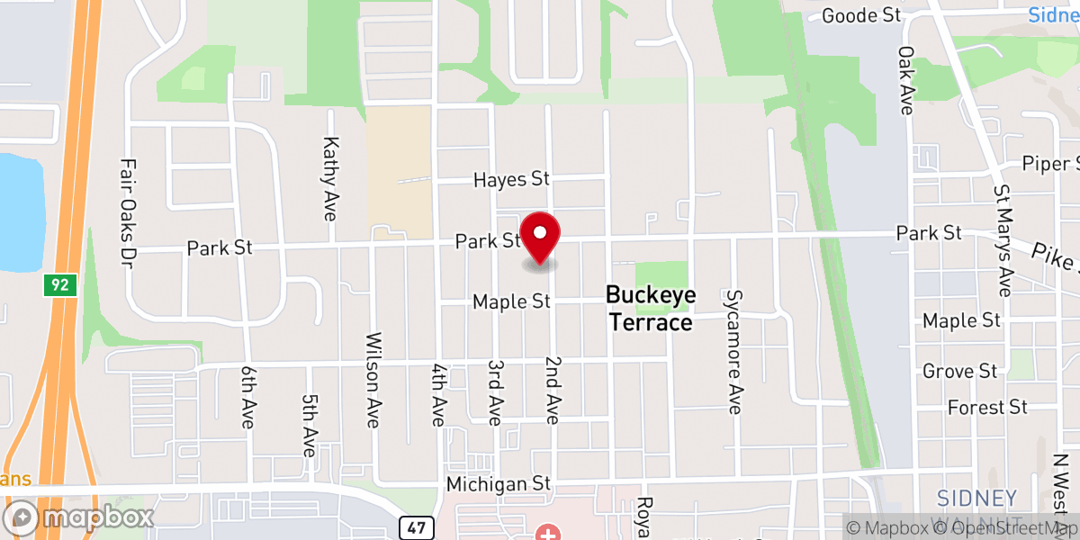 Map showing location of Sidney Wesleyan Church