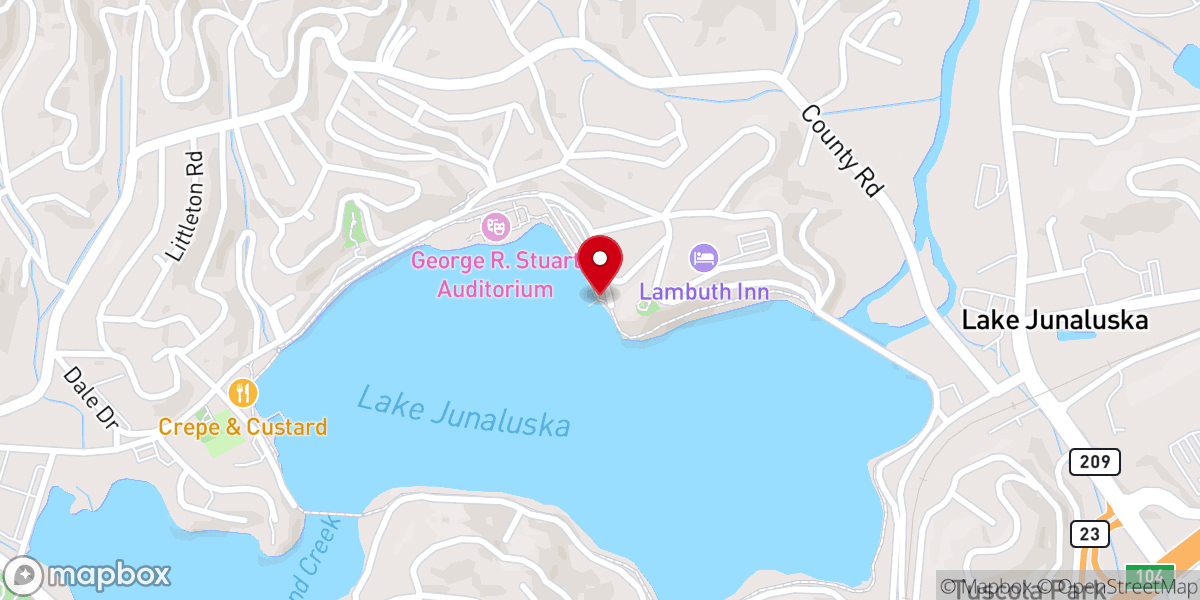 Map showing location of Lake Junaluska Meditation and Fishing Pier