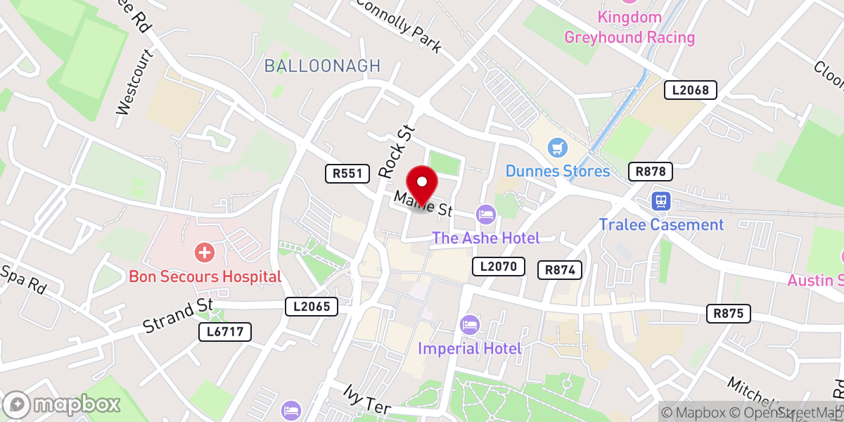 Map showing location of Tralee Town Centre Apartments