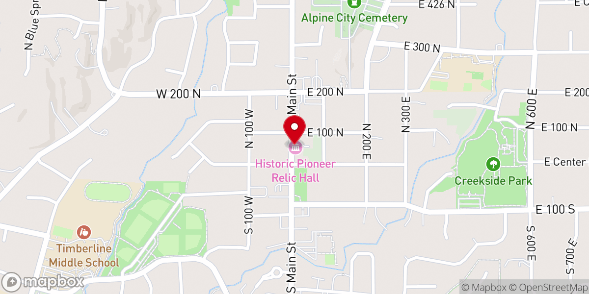 Map showing location of Historic Pioneer Relic Hall