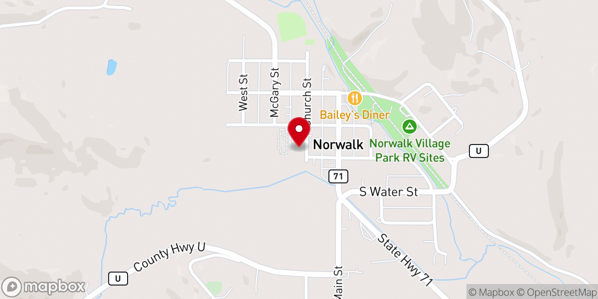Map showing location of Norwalk Village Hall