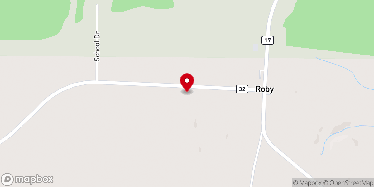 Map showing location of Roby Christian Church