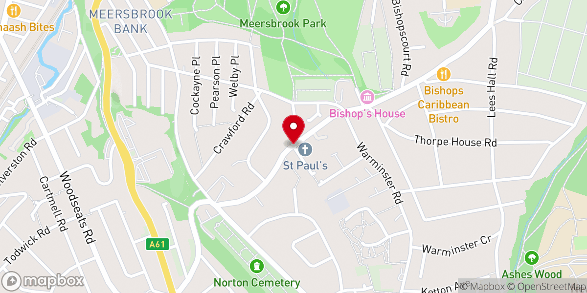 Map showing location of St Paul's Church and Centre, Norton Lees, Sheffield