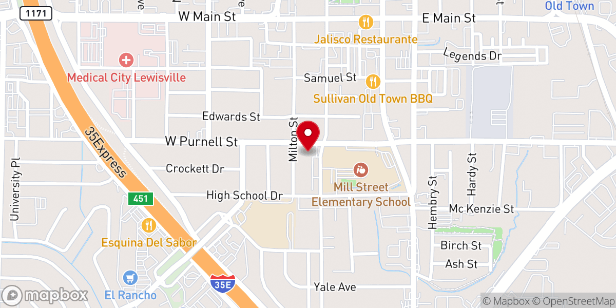 Map showing location of Lewisville Bible Church