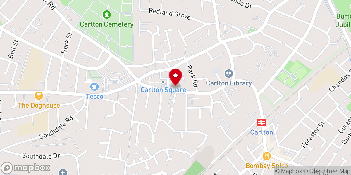 Map showing location of Carlton Baptist Church
