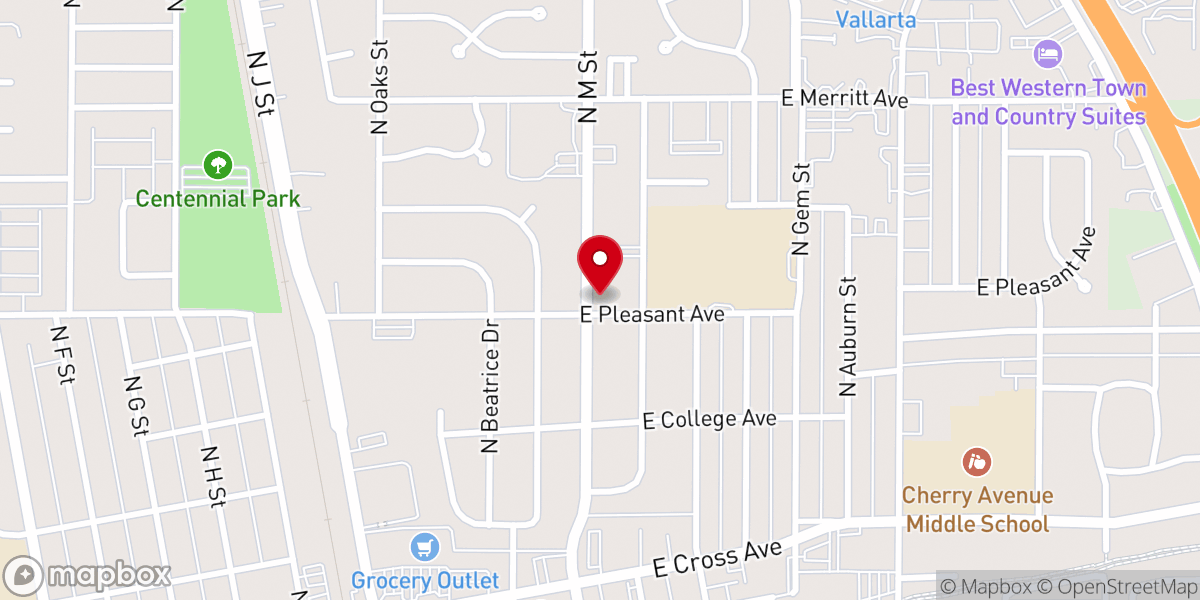 Map showing location of Calvary Chapel Tulare