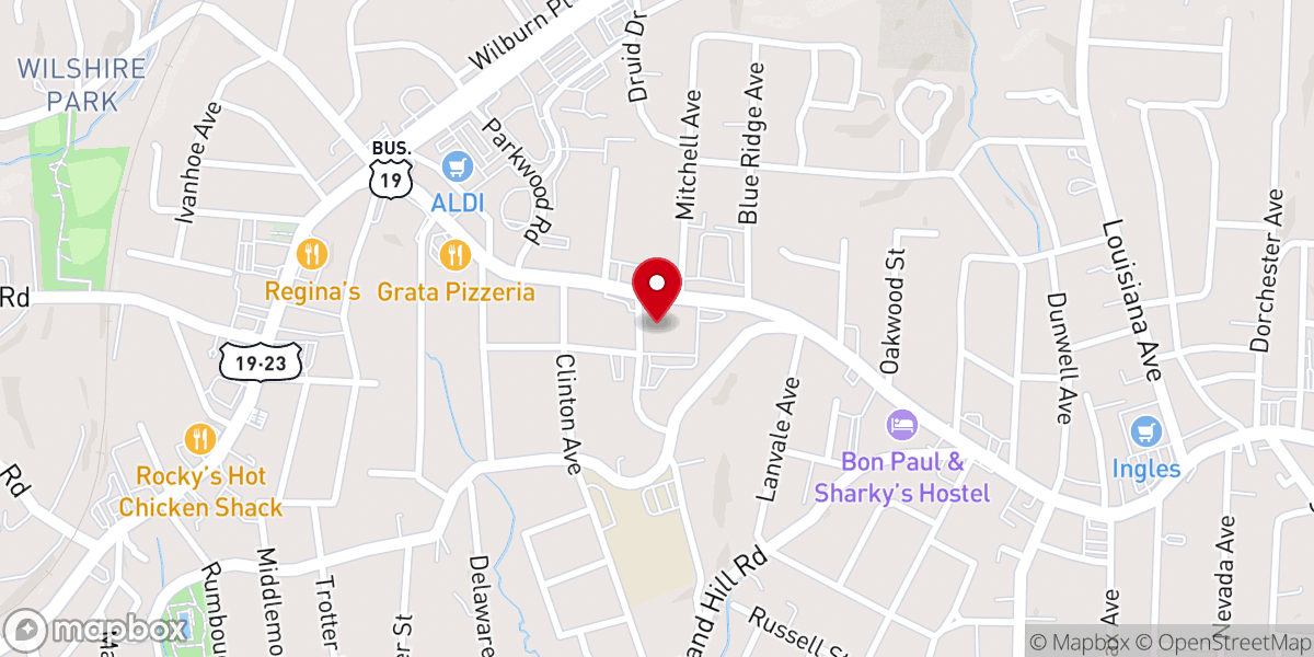 Map showing location of West Asheville Baptist Church