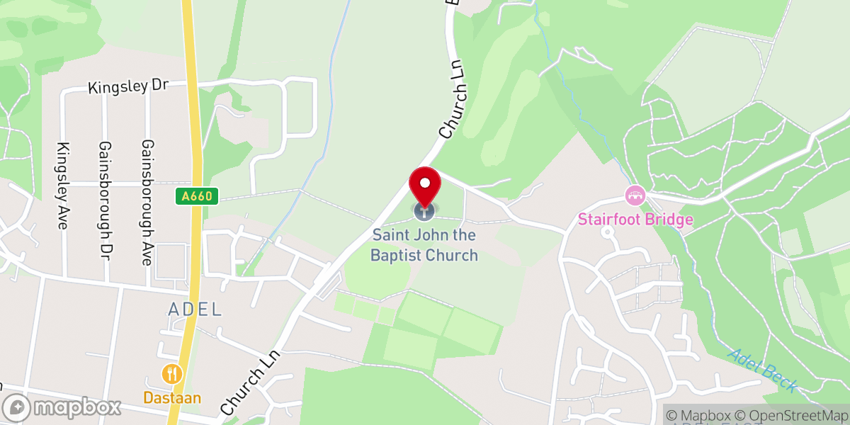 Map showing location of Parish Church of St John the Baptist, Adel