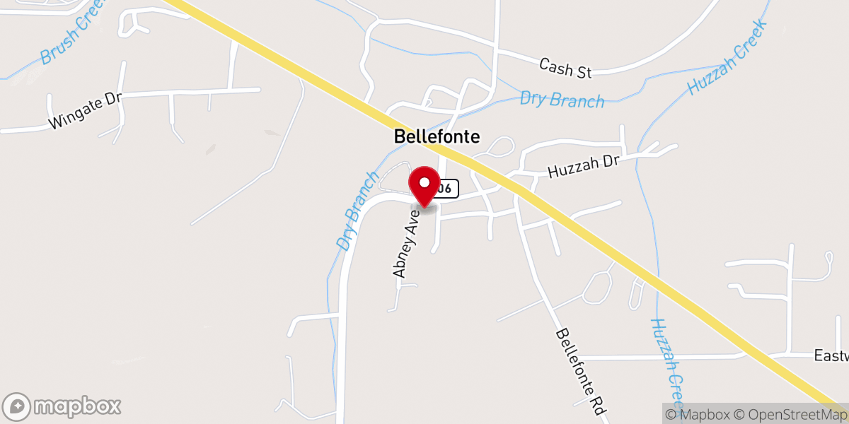 Map showing location of First Baptist Church Bellefonte