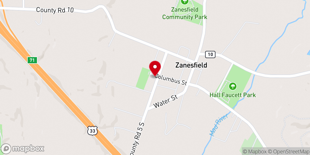 Map showing location of Zanesfield United Methodist Church