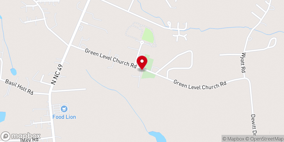 Map showing location of Green Level Christian Church