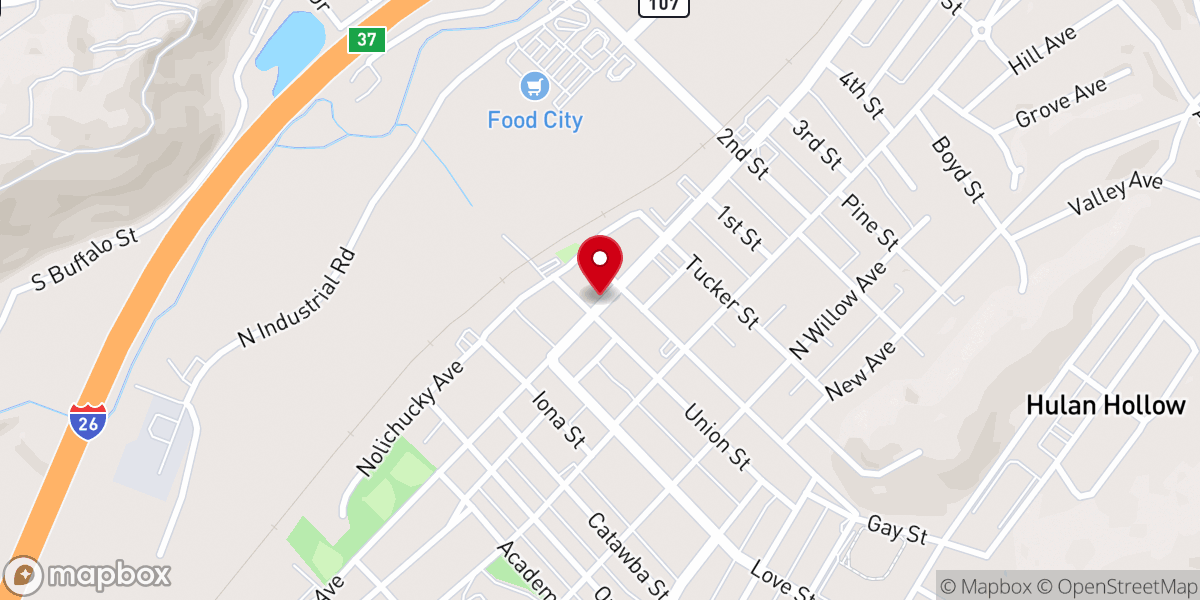 Map showing location of North Ridge Community Church Erwin
