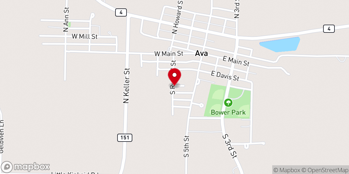 Map showing location of First Baptist Church of Ava
